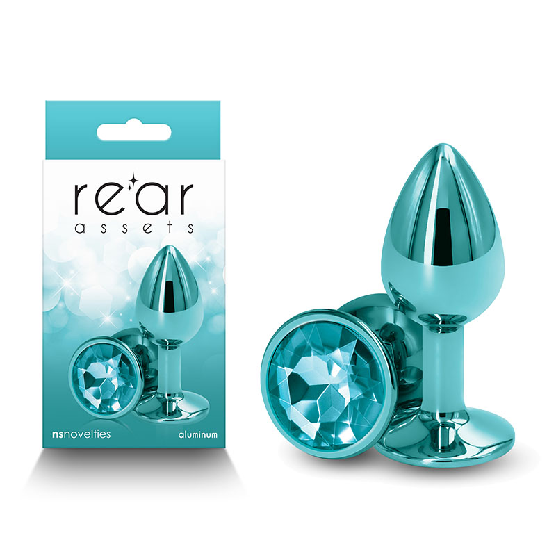 Rear Assets Small Metal Butt Plug with Round Gem Base - Teal